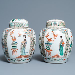 A pair of Chinese famille verte jars and covers, Kangxi — 照片 3