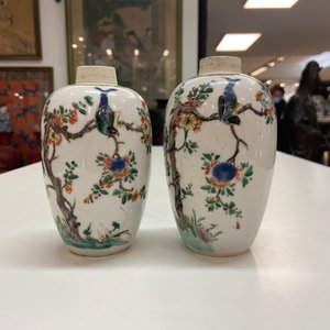 A pair of Chinese famille verte jars with birds among blossoming branches, Kangxi — 照片 8