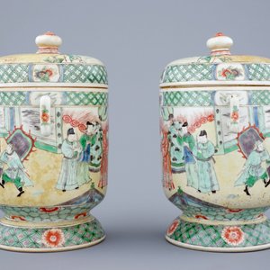 A pair of Chinese famille verte Kangxi style covered bowls, 19th C. — 照片 3