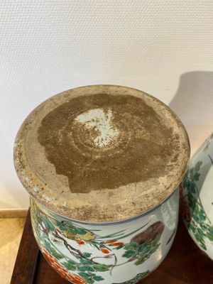 A pair of Chinese famille verte 'pheasant' vases with wooden covers, Kangxi — photo 7