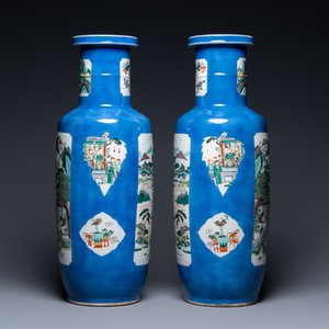 A pair of Chinese famille verte powder-blue ground vases, Kangxi mark, 19th C. — photo 2