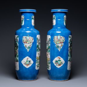 A pair of Chinese famille verte powder-blue ground vases, Kangxi mark, 19th C. — photo 4