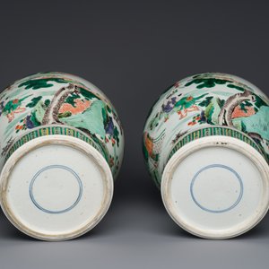 A pair of Chinese famille verte 'Shou Lao' vases, Kangxi — 照片 6