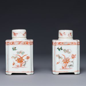 A pair of Chinese famille verte square tea caddies, Kangxi — 照片 3