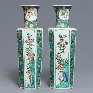 A pair of Chinese famille verte vases with birds and flowers, Kangxi — photo 2