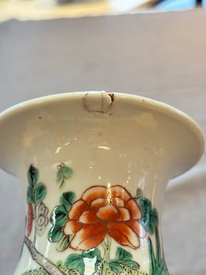 A pair of Chinese famille verte 'warriors' vases and a pair of 'birds among blossoming branches' vases, 19th C. — photo 20
