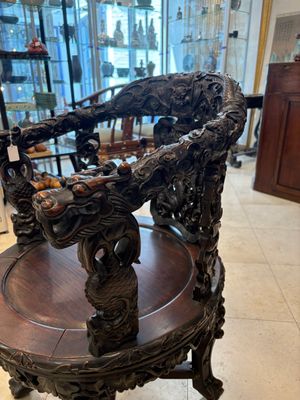 A pair of Chinese finely carved hongmu swivel chairs, Canton, 19th C. — photo 14