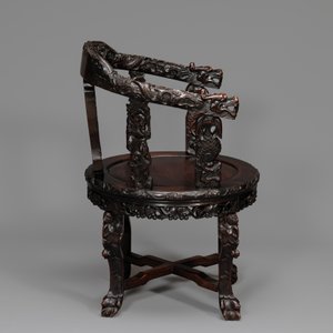 A pair of Chinese finely carved hongmu swivel chairs, Canton, 19th C. — photo 4