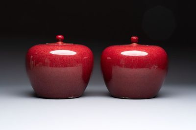 A pair of Chinese flambé-glazed jars and covers, 19th C.