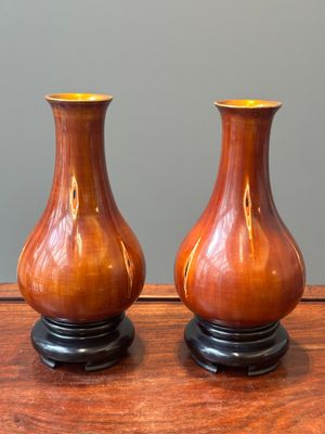 A pair of Chinese Fuzhou or Foochow lacquer 'bamboo' vases, 19/20th C. — foto 4