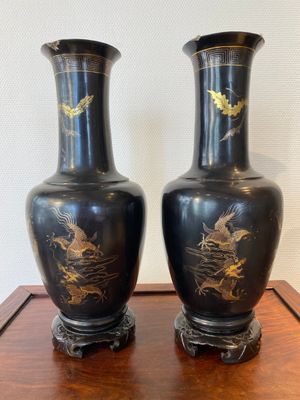 A pair of Chinese Fuzhou or Foochow lacquer 'dragon' vases, 19th C. — photo 2