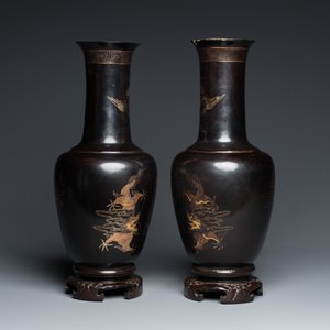 A pair of Chinese Fuzhou or Foochow lacquer 'dragon' vases, 19th C. — photo 4