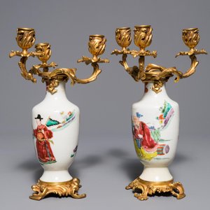 A pair of Chinese gilt bronze candelabra-mounted famille rose vases, Yongzheng — photo 2