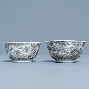 A pair of Chinese grisaille and gilt 'buffalo' cups and saucers, Yongzheng — photo 6