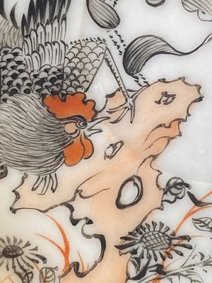 A pair of Chinese grisaille and iron-red 'buffalo' cups and saucers and a 'rooster' saucer, Yongzheng — 照片 9