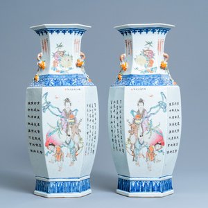 A pair of Chinese hexagonal qianjiang cai vases, 19/20th C. — photo 1