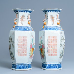 A pair of Chinese hexagonal qianjiang cai vases, 19/20th C. — photo 3