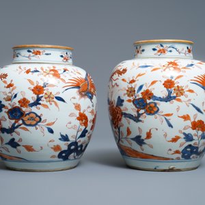 A pair of Chinese Imari-style 'qilin and phoenix' jars and covers, Kangxi — 照片 4