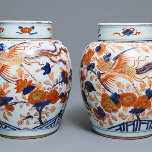 A pair of Chinese Imari-style 'qilin and phoenix' jars and covers, Kangxi — 照片 2