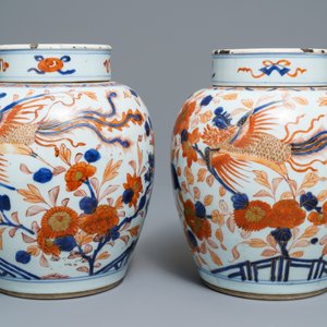 A pair of Chinese Imari-style 'qilin and phoenix' jars and covers, Kangxi — 照片 4