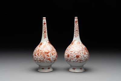 A pair of Chinese iron-red and gilt-decorated rose water sprinklers, Kangxi