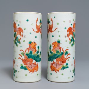 A pair of Chinese iron red 'gold fish' hat stands, Tongzhi mark and of the period — photo 4