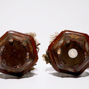 A pair of Chinese jade, soapstone, agate and coral trees in cloisonné pots, China, 19/20th C. — photo 7