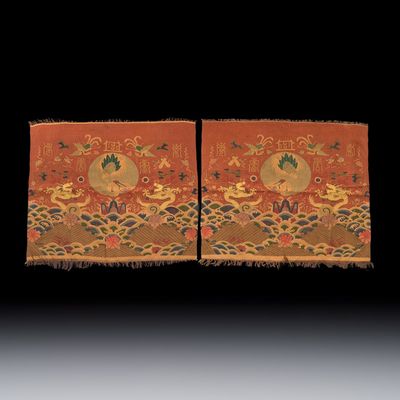 A pair of Chinese kesi 'Dragons and Cranes' panels, 19/20th C.