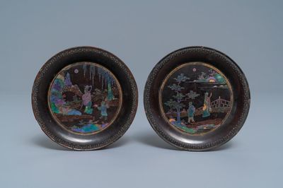 A pair of Chinese lac burgauté saucer dishes, Kangxi