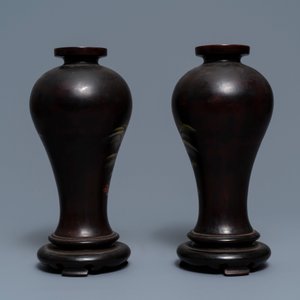 A pair of Chinese lacquerware vases with landscape design, Fujian, Republic, 20th C. — photo 4