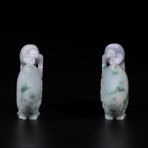 A pair of Chinese lavender- and apple-green jadeite mandarin ducks, Qing — photo 2