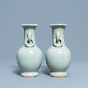 A pair of Chinese monochrome celadon crackle-glazed vases, 19th C. — photo 4