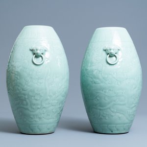A pair of Chinese monochrome celadon vases, Qianlong mark, 19th C. — photo 2