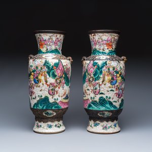A pair of Chinese Nanking famille rose 'Warriors' vases — photo 2