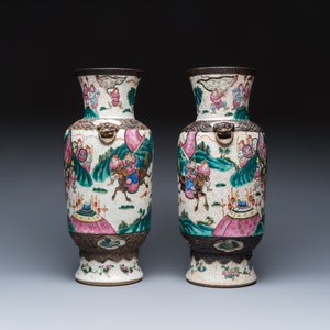 A pair of Chinese Nanking famille rose 'Warriors' vases — photo 5