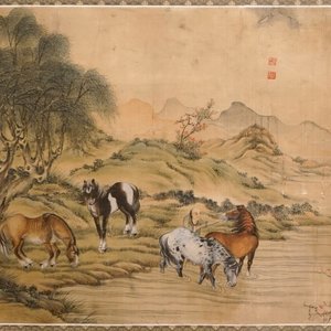 A pair of Chinese paintings on silk depicting "The eight horses of Mu Wang", 19/20th C. — 照片 2