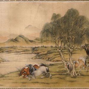 A pair of Chinese paintings on silk depicting "The eight horses of Mu Wang", 19/20th C. — 照片 3
