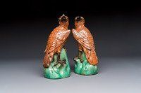 A pair of Chinese polychrome-glazed hawks, 20th C.