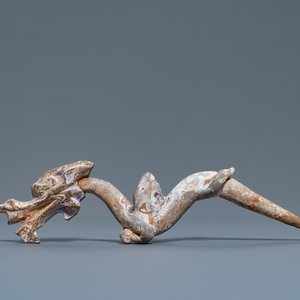 A pair of Chinese polychrome pottery figures of dragons, Han — photo 4