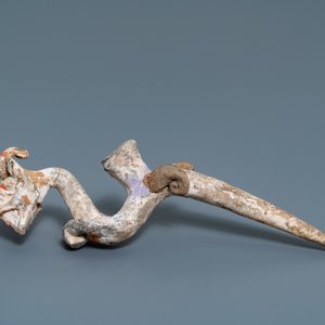 A pair of Chinese polychrome pottery figures of dragons, Han — photo 10