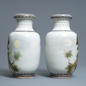 A pair of Chinese polychrome vases with birds of prey, signed Cheng Yiting (1885-1948), dated 1931 — 照片 2