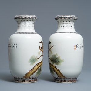A pair of Chinese polychrome vases with birds of prey, signed Cheng Yiting (1885-1948), dated 1931 — 照片 4