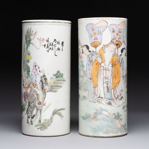 A pair of Chinese polychrome 'Zhong Kui' vases and two qianjiang cai hat stands, Jiangxi Ciye Gongsi 江西瓷业公司 mark, 20th C. — photo 2