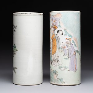 A pair of Chinese polychrome 'Zhong Kui' vases and two qianjiang cai hat stands, Jiangxi Ciye Gongsi 江西瓷业公司 mark, 20th C. — photo 3