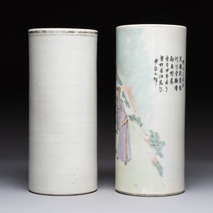 A pair of Chinese polychrome 'Zhong Kui' vases and two qianjiang cai hat stands, Jiangxi Ciye Gongsi 江西瓷业公司 mark, 20th C. — photo 4
