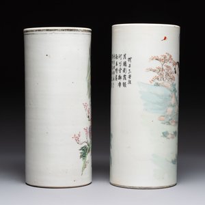 A pair of Chinese polychrome 'Zhong Kui' vases and two qianjiang cai hat stands, Jiangxi Ciye Gongsi 江西瓷业公司 mark, 20th C. — photo 5