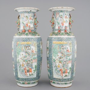 Een paar Chinese Canton famille verte vazen, 19e eeuw — foto 3