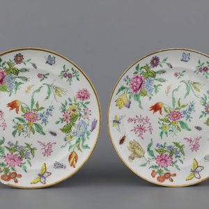 A pair of Chinese porcelain Canton plates with flowers and insects, ca. 1800 — photo 1