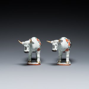 A pair of Chinese porcelain cows after Delftware examples for the Dutch market, Qianlong — 照片 3