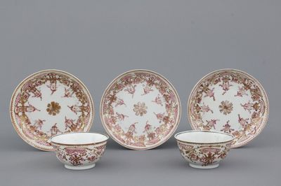 A pair of Chinese porcelain famille rose export cups and saucers, 18th C.